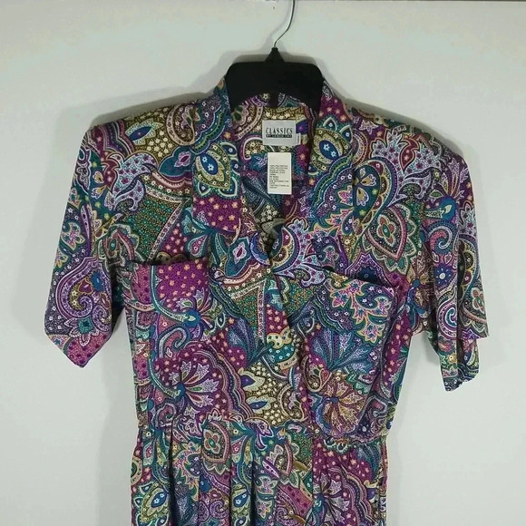 {Classics by Leslie Fay} Vintage 80s Paisley Print Polyester Dress Size 8 - Picture 4 of 17